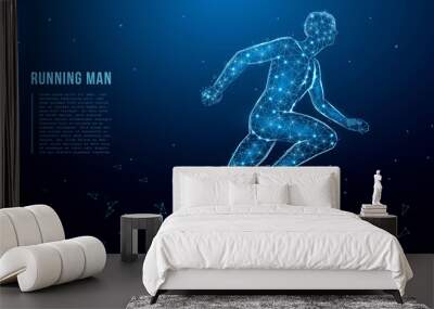 Running man from lines, triangles and particle style design. Human anatomy, sport concept. Polygonal wireframe mesh art.  Wall mural