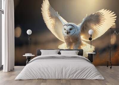 White owl in flight. Digital art Wall mural