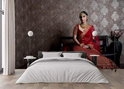 beautiful indian bride wearing traditional indian bridal dress Wall mural