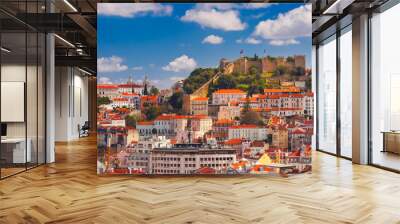 Aerial view of Castle of Saint George or Sao Jorge and the historical centre of Lisbon on the sunny afternoon, Lisbon, Portugal Wall mural