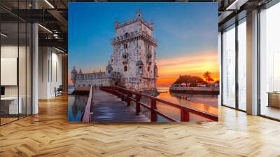 Belem Tower or Tower of St Vincent on the bank of the Tagus River at scenic sunset, Lisbon, Portugal Wall mural