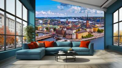 Scenic summer aerial panoramic view of Gamla Stan in the Old Town in Stockholm, capital of Sweden Wall mural