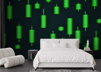 3D rendering. Green stock candlestick. Wall mural