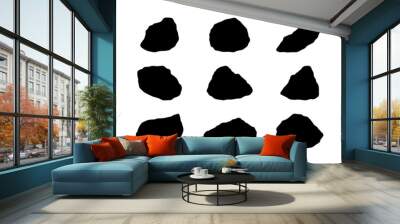 Black rock specimen set. Stone sample silhouette. Wall mural