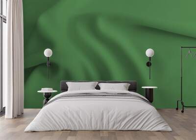 Rippled green cloth background. Fabric texture. Wall mural