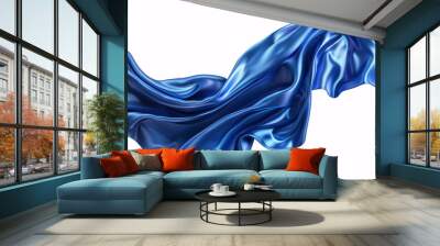 Blue satin fabric floating in the air  Wall mural