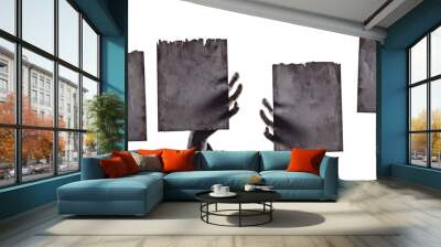 Halloween zombie, monster hands holding blank sign or paper Wall mural