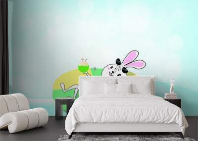 cute cartoon happy rabbit on life ring on sea, summer time.Vector illustration. Eps 10. Wall mural