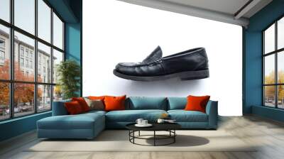 Black penny loafer shoes with  isolate on white background Wall mural