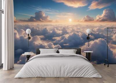 Beautiful blue clouds at blue sky, abstract background, fluffy blue clouds at sunset Wall mural