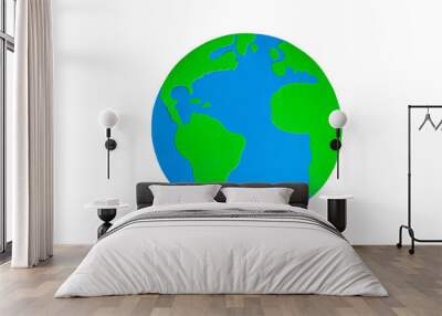 Paper craft Earth globe handmade on white background isolated. Blue oceans, green continents on the planet. Earth day concept. Mocup, copy space, clipart. Ecology global problem,saving the environment Wall mural