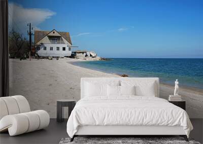 Seascape of Azov Sea. No one on the beach. Beautiful coast. Wall mural