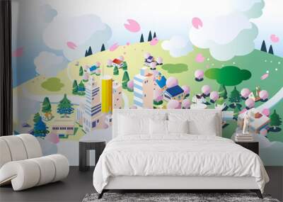 空から見た春の街並み Wall mural