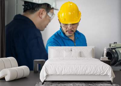 Mechanical technician industrial worker team work on milling machine Wall mural