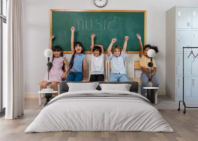 Portrait of diverse children student in classroom at elementary school. Wall mural