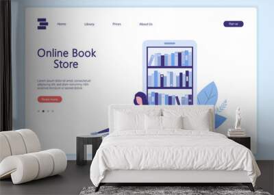 Online book store landing page. Colored flat vector illustration. Isolated on white background. Wall mural