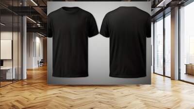 T-shirt mockup. Black blank t-shirt front and back views. male clothes wearing clear attractive apparel tshirt models template | Generative AI Wall mural