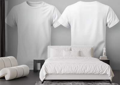 T-shirt mockup. White blank t-shirt front and back views. male clothes wearing clear attractive apparel tshirt models template | Generative AI Wall mural