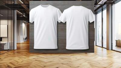 T-shirt mockup. White blank t-shirt front and back views. male clothes wearing clear attractive apparel tshirt models template | Generative AI Wall mural