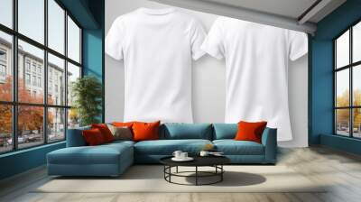 T-shirt mockup. White blank t-shirt front and back views. male clothes wearing clear attractive apparel tshirt models template | Generative AI Wall mural