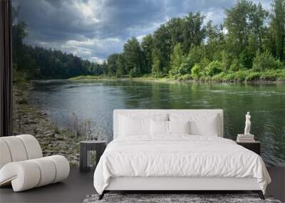 Willamette River with overcast sky Wall mural