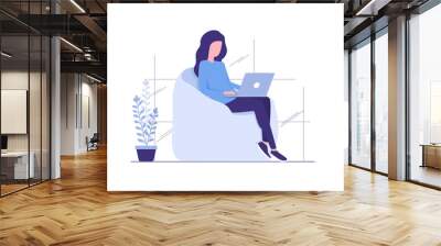 Work and study at home concept. Colored flat illustration. A person with a laptop. Isolated on white background.  Wall mural