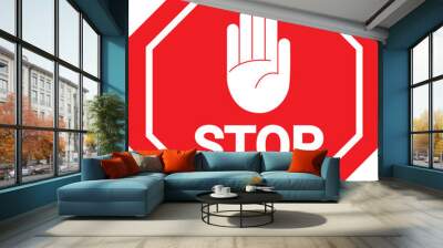 Red stop sign with hand vector Wall mural