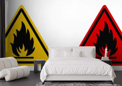 Hazard symbol fire safety warning sign. Yellow and red fire sign vector illustration. Wall mural