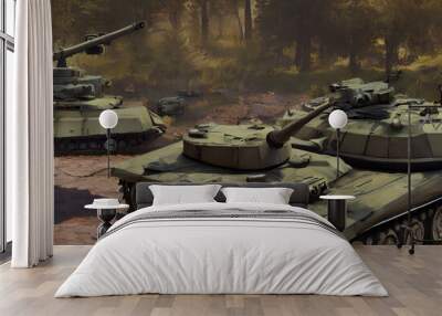 Heavy Armed Isolated Armour Gun Weapon Transport Old Armor Forces Tank Camouflage Fight Armoured Machine Soldier Battle War Military Turret Army Vehicle Green Armored Cannon Wall mural