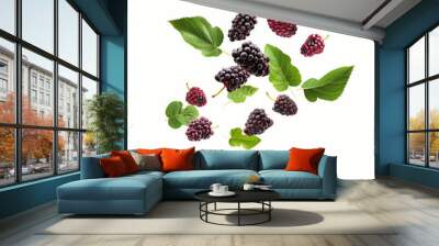 A bunch of black and purple berries are floating in the air generative AI Wall mural