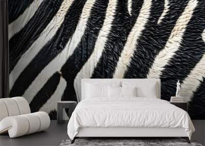 The zebra's fur is black and white generative AI Wall mural