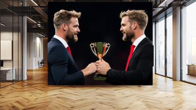 Two men in suits holding a trophy Wall mural