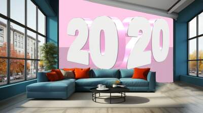 3D illustration of 2020 text on two tone pink background. 3D rendering. Wall mural