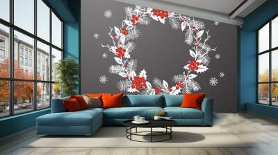 Gray Floral Wreath Winter Happy Holidays Vector Illustration 1 Wall mural