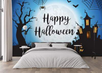 Happy Halloween Spooky Blue Vector Scene Background 1 Wall mural