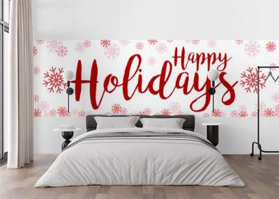 Red Happy Holidays on White Background Vector Banner 2 Wall mural