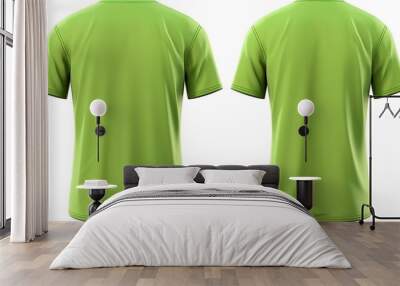 Set of green t-shirt isolated on white background. Front and back view. 3d rendering Wall mural