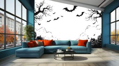 Spooky Halloween Forest with Jack-o'-Lanterns Wall mural