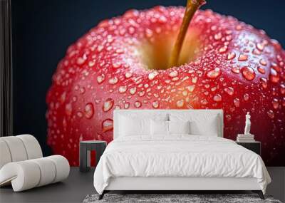 A Close-Up of a Red Apple Covered in Water Droplets Wall mural