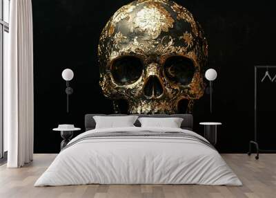 A Golden Skull Decorated with Intricate Floral Motifs Wall mural