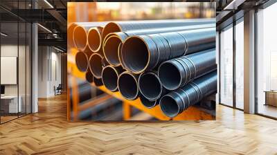 Stack of Steel Pipes with Circular Cross Sections Wall mural