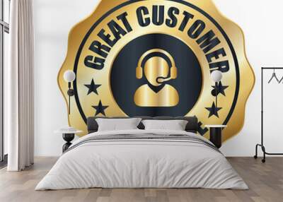 Customer Service logo, customer services badge, trust badge vector, golden trust badge Wall mural