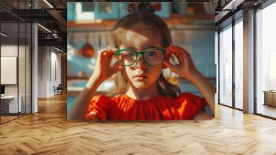 The girl in green glasses Wall mural