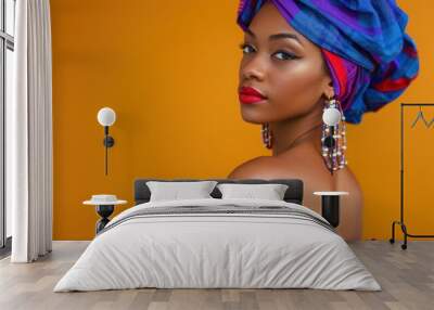 The woman in vibrant headwrap Wall mural