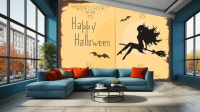 halloween card with silhouette of beautiful witch Wall mural