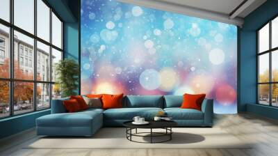 Christmas background, blue snowflakes, blur, bokeh Wall mural