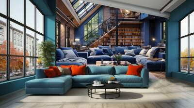 interior in loft style style, in cobalt color Wall mural