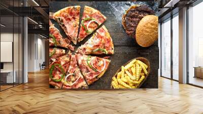 bacon pizza and burger  Wall mural