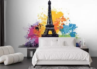 france eiffel tower with flags and ribbon design, Happy bastille day and french theme Vector illustration
 Wall mural