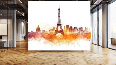 Watercolor Aesthetics of the Eiffel tower with colorful sunset in the background
 Wall mural